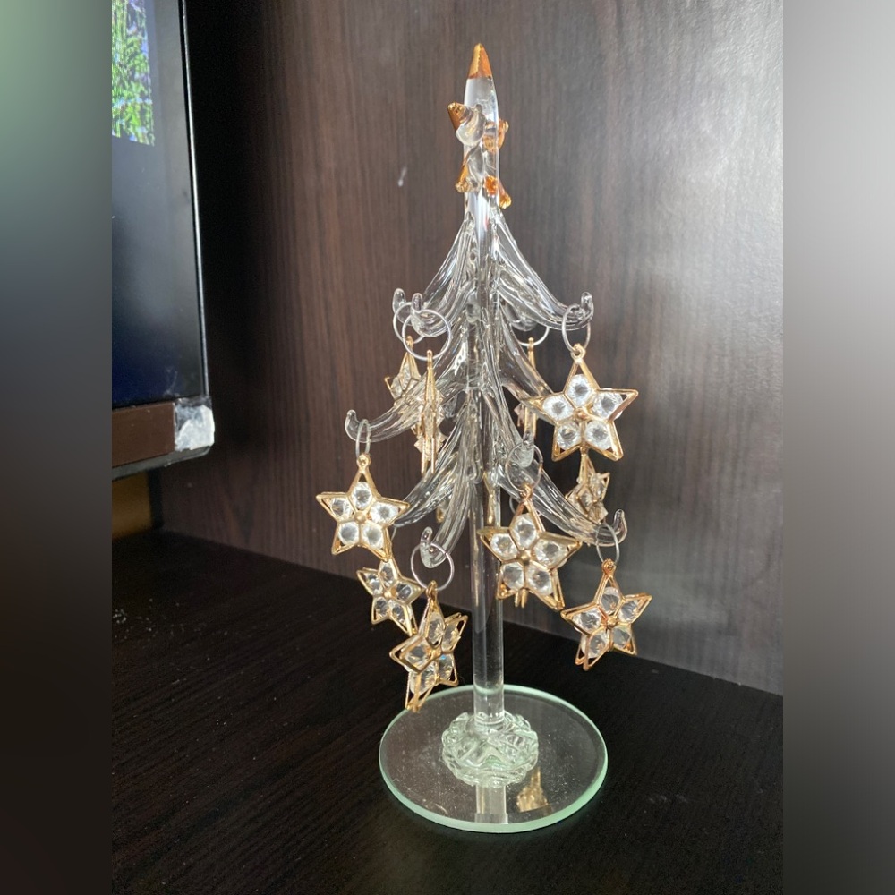 BOWING Glass and Gold Pine Tree with Star Ornaments,